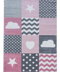 Tapis enfant 160x230 KID'S HEART Rose OEKO TEX idéal pour Chambre - Rose