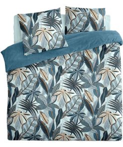 Housse de couette 260x240 Nikau bleu + 2 taies 100% coton 57 fils - Bleu