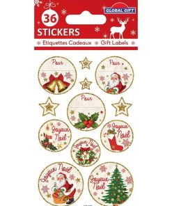 36 étiquettes adhésives de Noël - Paillettes dorées - N/A