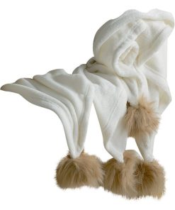 Plaid pompons Brushy ultra-doux 120x150 cm naturel - Blanc