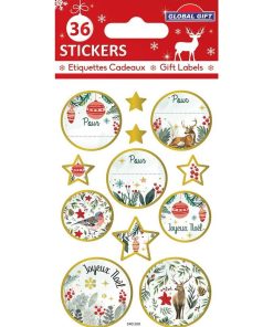 36 étiquettes adhésives de Noël - Dorures - N/A