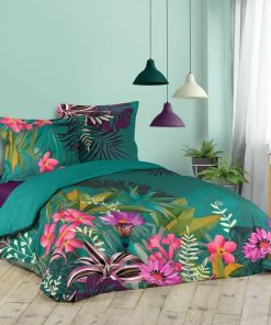 Housse de couette 220x240 + 2 taies Eden Flower coton - Vert