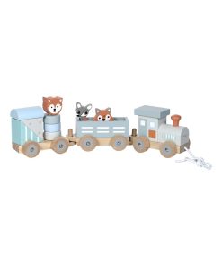 Petit train les animaux du zoo en bois rayures - Bleu Orange