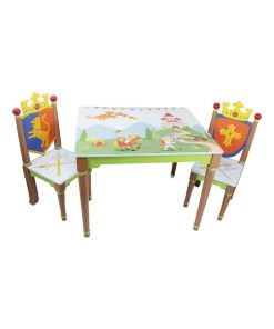 Ensemble table avec 2 chaises pour chambre enfant ou bébé garçon Knights & Dragons TD11837A - Vert