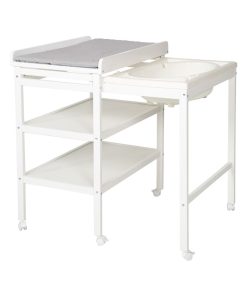 ROBA Table à Langer 2en1 + Baignoire Extensible + Matelas - 2 Compartiments - Bois Blanc - Blanc