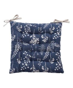 Lot de 4 galettes de chaise piquées 38x38 Herbier bleu coton - Bleu