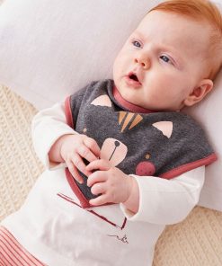 Set de 2 bavoirs bandana en coton, et écru/rose - Gris