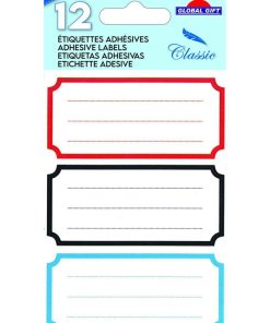 12 étiquettes adhésives scolaires - Rectangle vintage 3 couleurs - N/A