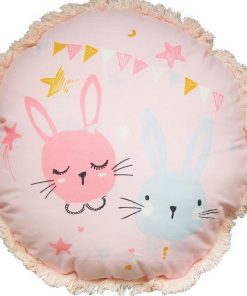 Future Home - Coussin coton rose et bleu avec lapin 35cm - Rose