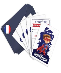 6 Invitations Et Enveloppes Anniversaire 'super-héros' | Fabrication Française - N/A