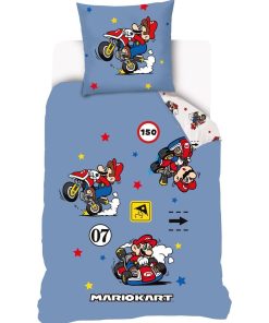 Housse de couette MarioKart et Taie D'oreiller - 100% Coton - Bleu