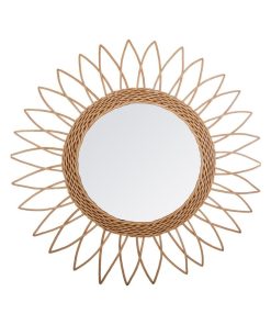 Miroir en rotin soleil pointu D 50 cm - Beige