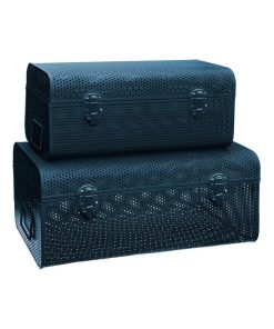 Lot de 2 cantines en métal perforé bleu - Bleu