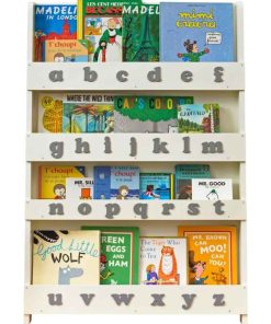 Bibliothèque livres enfants bois blanc et lettres grises Tidy Books - Blanc
