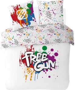 Housse De Couette Freegun Paint et Taies D'oreiller - 100% Coton - Blanc