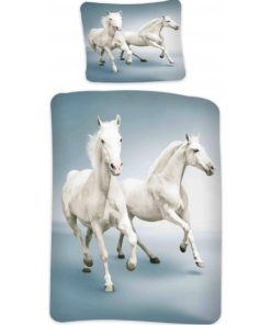 Parure de Lit Coton Chevaux blancs - Bleu