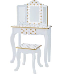 Coiffeuse enfant en bois table maquillage miroir éclairage tabouret Fantasy Fields Teamson - Blanc