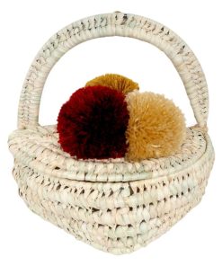 Panier mural avec pompons (23 x 18 cm) - Beige