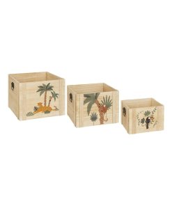 Lot de 3 cagettes bois Jungle - Beige