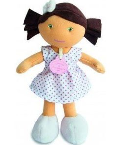doudou Doudou et compagnie Poupee Marron Metisse Robe Blanche Pois Rose Les demoiselles Pantin - Marron