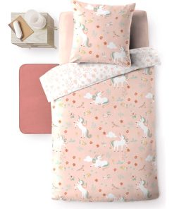 Parure Housse de couette Licorne magique 140x200cm - Rose