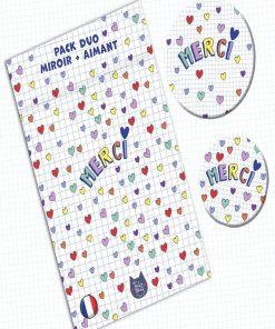 Kit Cadeau Merci Coeurs | Pack Carte + Miroir + Aimant Version Cœurs | Cadeau maîtresse, nounou - N/A