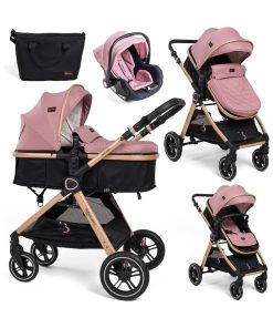 BEBELISSIMO - Poussette combinée trio 3 en 1 - siège auto 0m - jusqu’à 22kg – Nicea - rose - Noir Rose Noir