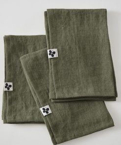 3 Serviettes de table en lin Soline - Vert foncé