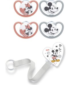 Lot 4 sucettes Space 0-6M Minnie et attache sucette Nuk - Multicolore