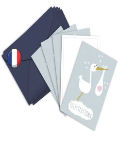 5 Cartes De Félicitation Naissance Ou Grossesse 'cigogne' | Fabrication Française - N/A