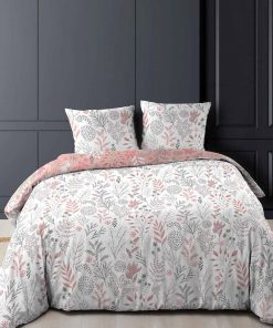 Housse de couette 260x240 + 2 taies Suzanne rose coton 52 fils - Rose