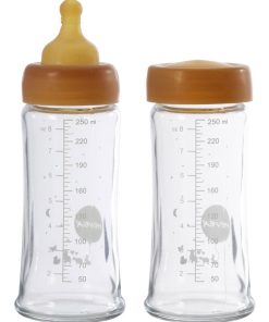 Lot de 2 biberons en verre et caoutchouc naturel - 250 ml - Multicolore
