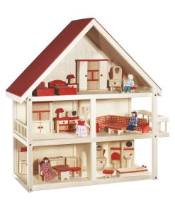 ROBA Maison de poupée + meubles et poupées – bois naturel/rouge - N/A