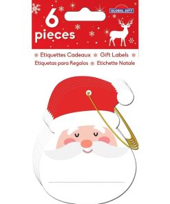 6 étiquettes cadeaux - Père Noël à paillettes - N/A