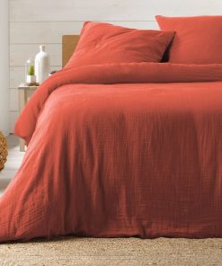 Housse de couette + 2 taies Gaze de coton Collection Couleurs - Marron