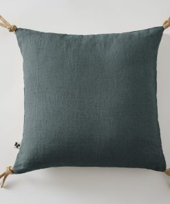 Coussin pompons lin lave Collection Soline - gris anthracite