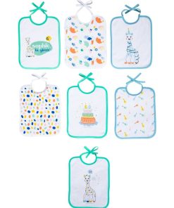 Lot de 7 bavoirs naissance à lacets Sophie la Girafe - Edition Anniversaire - Bleu