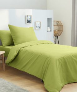 Housse de couette 140 x 200 unie anis 100% Coton / 57 Fils/cm² - Vert anis