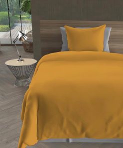 Parure Housse de couette microfibre lavee intemporel - Jaune moutarde