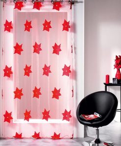 Voilage à oeillets 140x240cm Organza Jacquard Ilia Rouge - Rouge