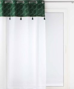 Voilage à œillets 140x240 sable top velours pompon Palmina vert - Vert