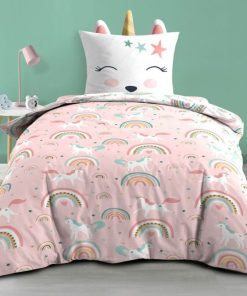Housse de couette 140x200 + taie Etoiline coton 42 fils - Rose