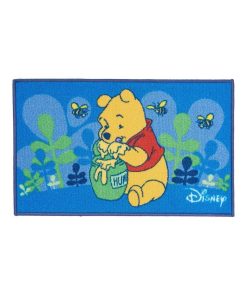Tapis enfant 50x80 WINNIE MIEL Bleu lavable 30°C idéal pour Chambre - Bleu