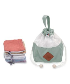 Pochon distributeur et ses 8 lingettes lavables, Jeanne - Vert