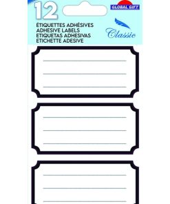 12 étiquettes adhésives scolaires - Rectangle vintage noir - N/A