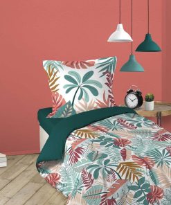 Parure Housse de couette + taie Collection Feuilles Jacalas - Blanc