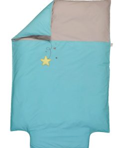 Housse de couette brodée - 100x140 cm - 100% coton bio - 'P'tit Basile' - Bleu turquoise