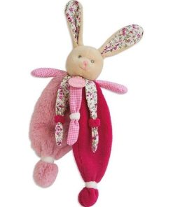 doudou Babynat Lapin Rose liberty BN0111 Les Poupis Plat - Rose