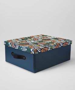 Boite de rangement 'fleurie' - bleu marine