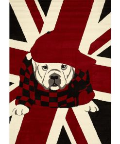 Tapis salon 160x225 UK DOG Rouge fabriqué en Europe Exclusivité idéal pour Salon - Rouge